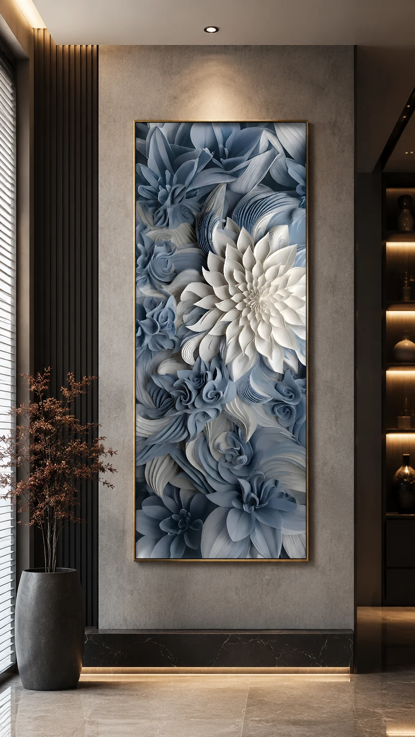 5D foam wall art ASD-X8 — Chrysanthemum, shown in an entrance lobby