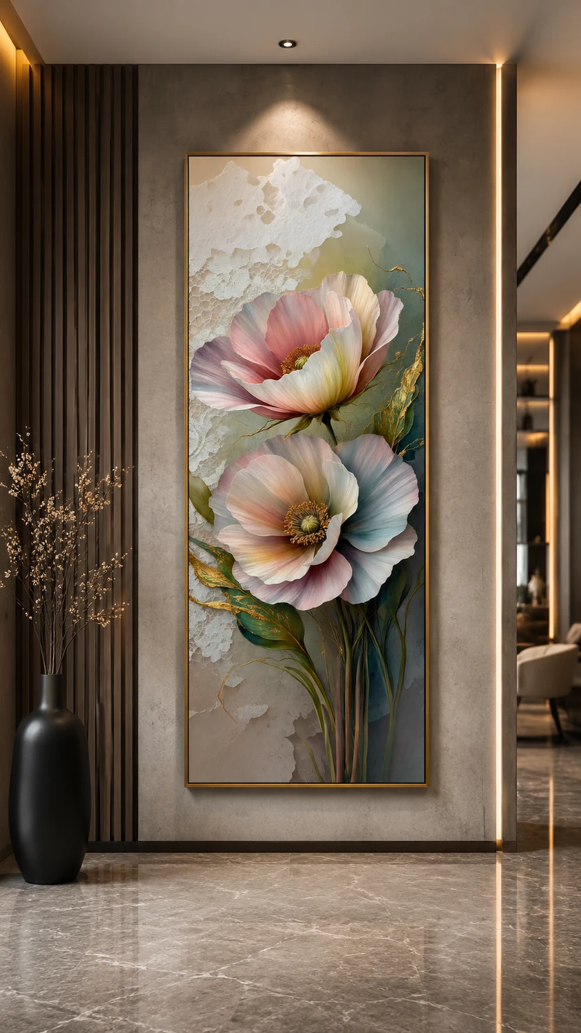 5D foam wall art ASD-C006 — Pastel Poppy, shown in an entrance lobby