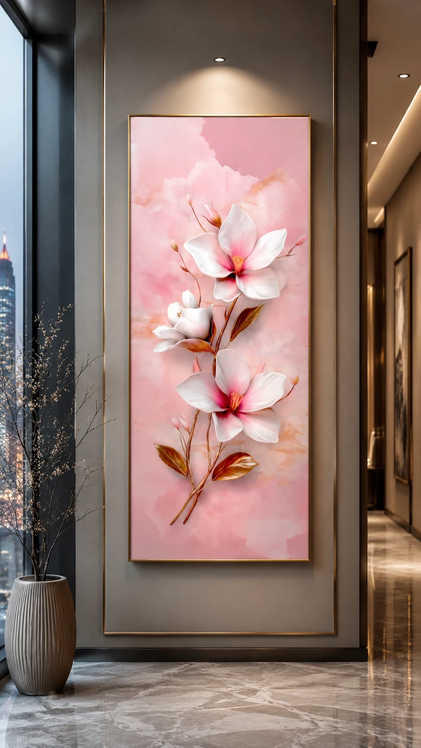 5D foam wall art ASD-C009 — Magnolia Blush, shown in an entrance lobby