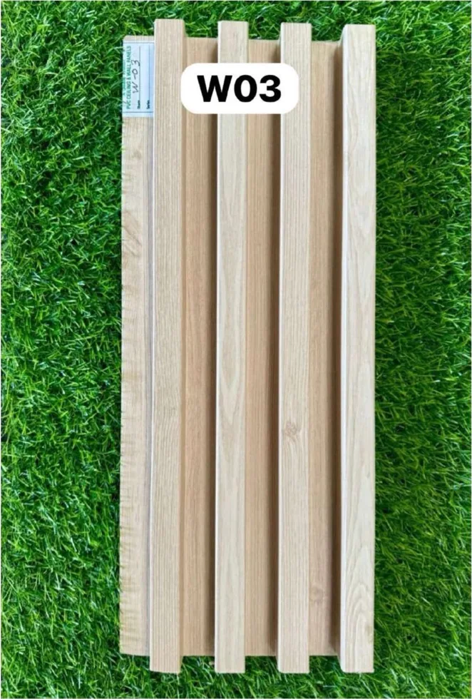 WPC louver W03 sample plank in ivory oak