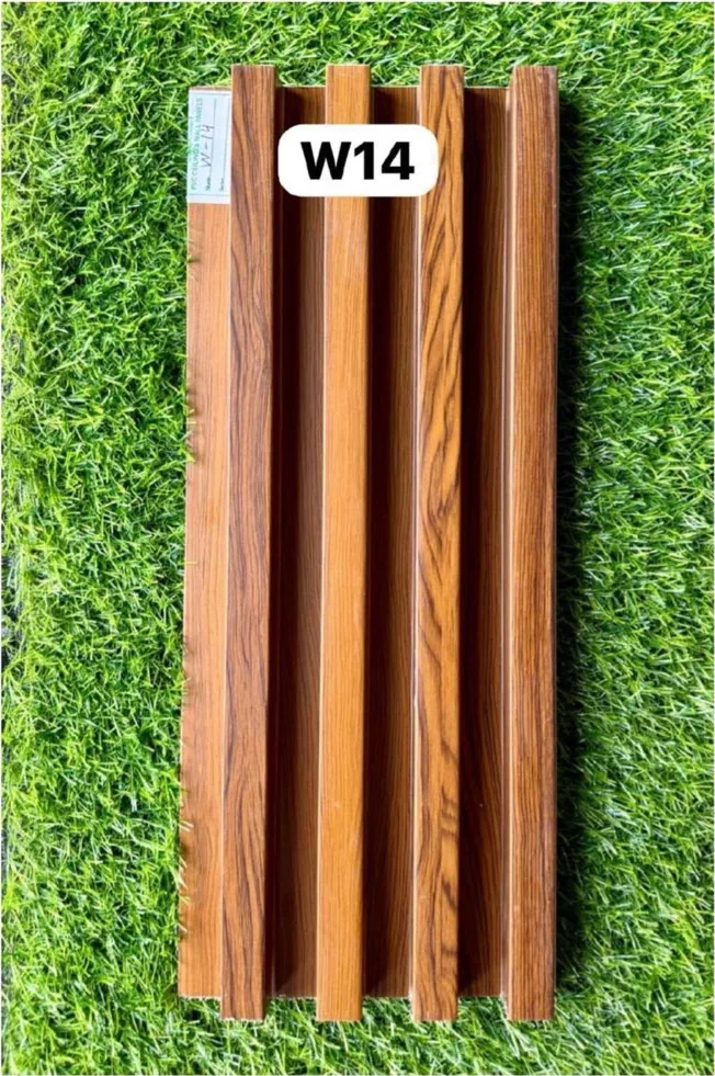 WPC louver W14 sample plank in golden teak