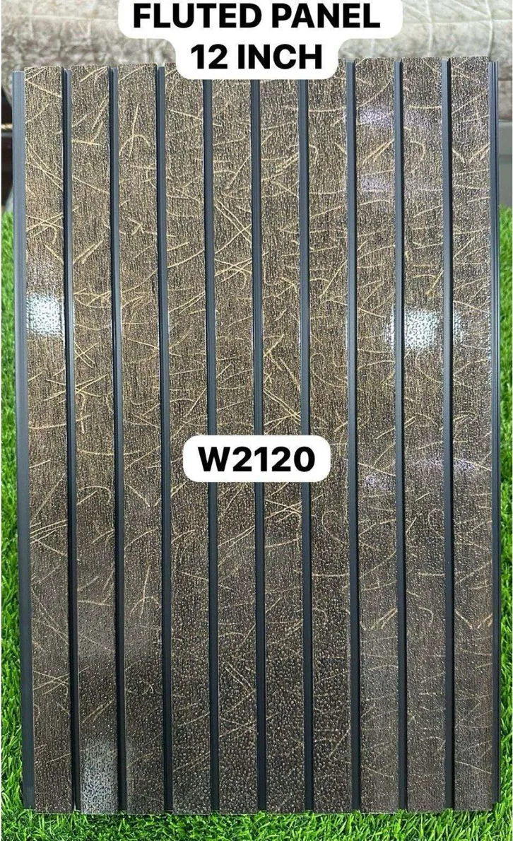 Antique gold fluted louver panel standing in a living room setting