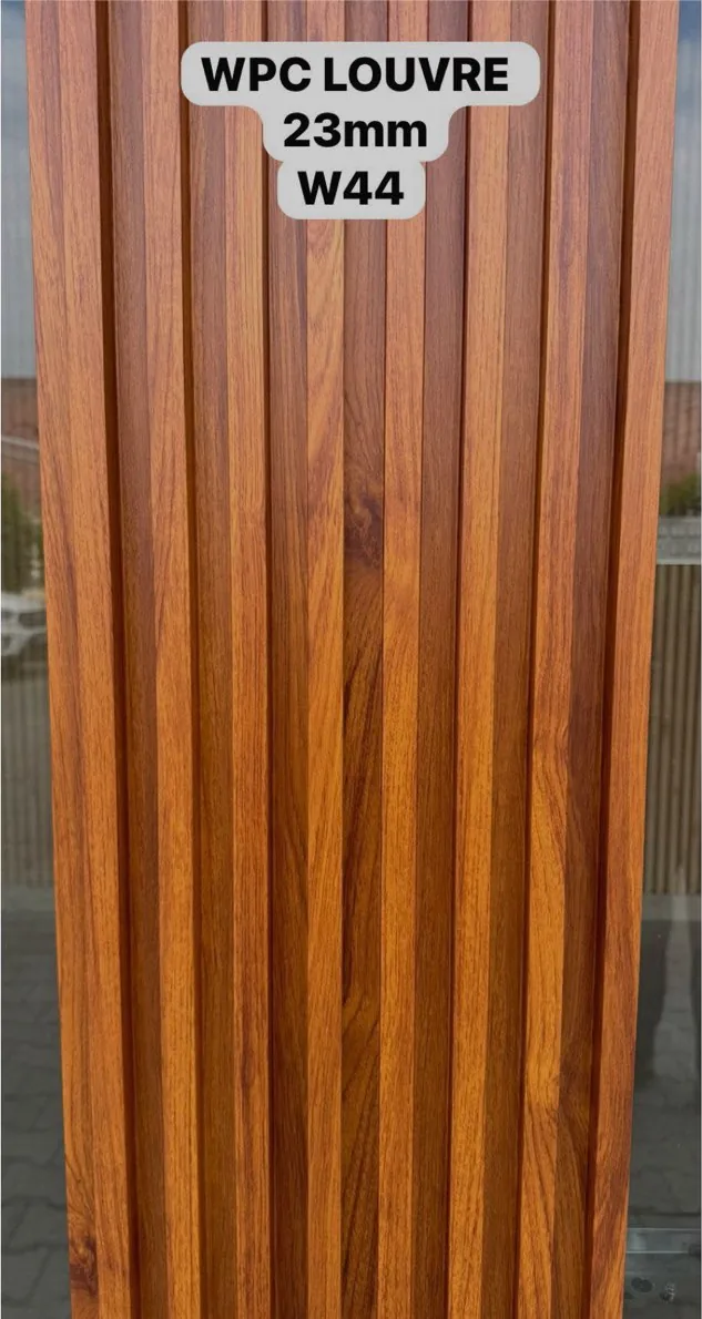WPC louver W44 sample plank in burnt teak