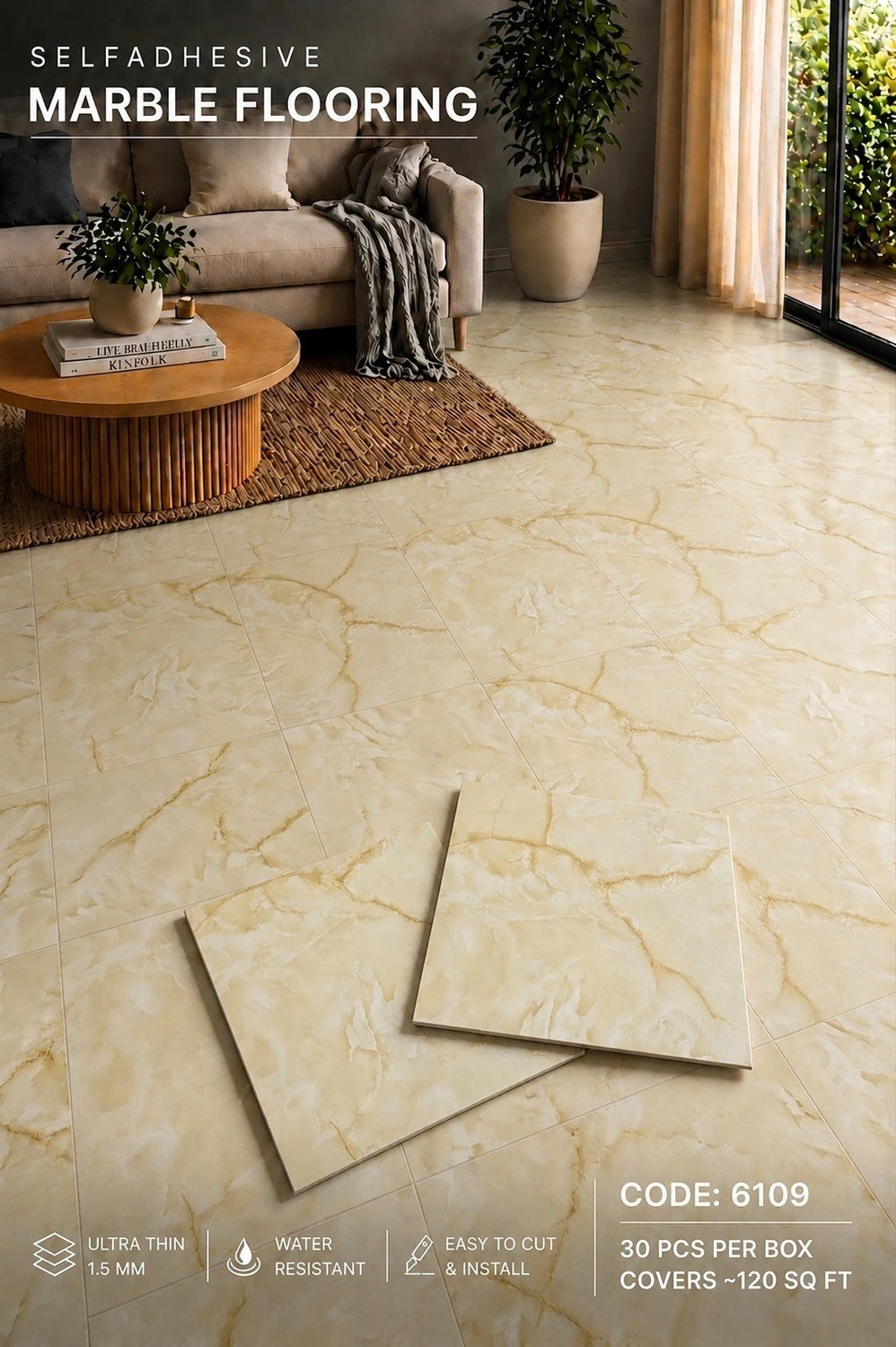 Self-adhesive marble flooring code 6109 — Golden Onyx