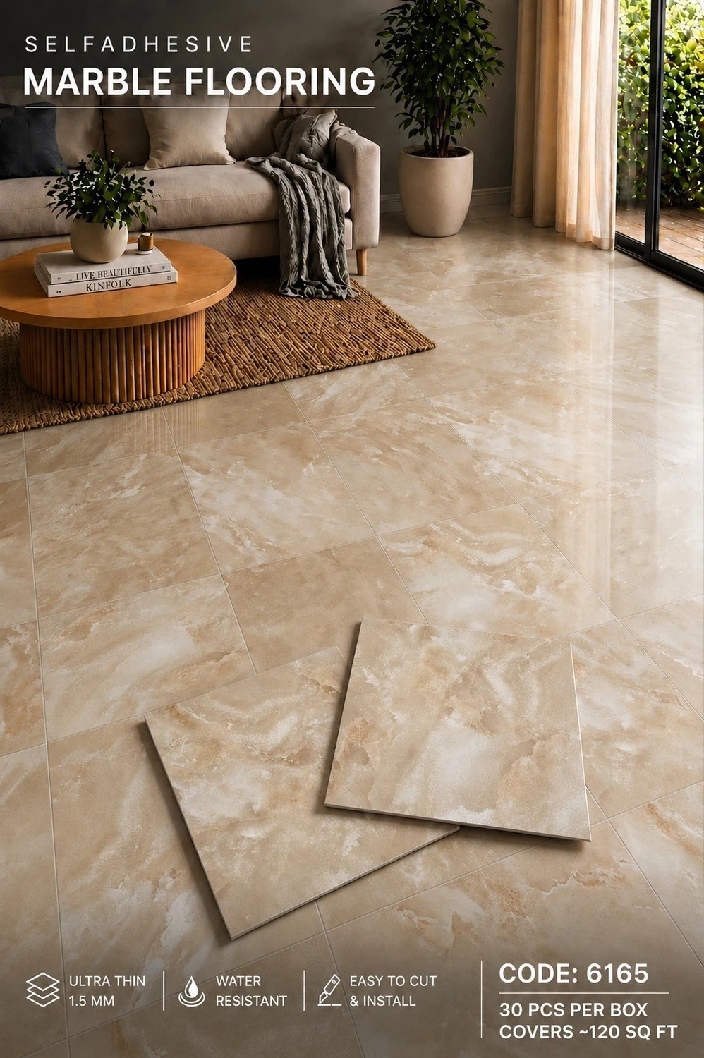 Self-adhesive marble flooring code 6165 — Beige Royale