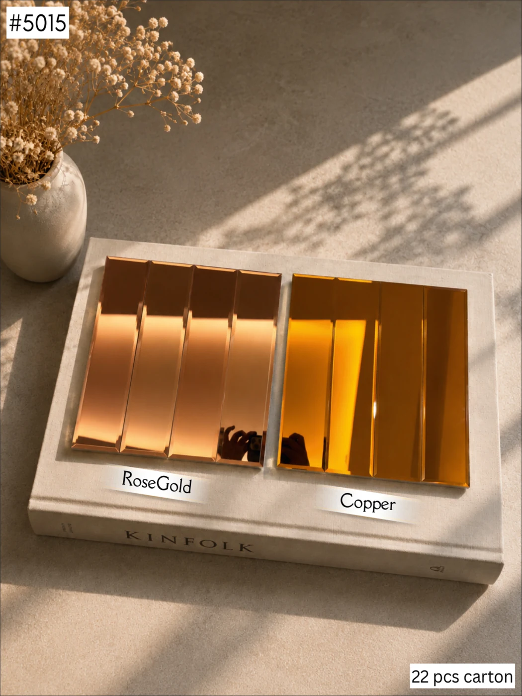 Mosaic tile 5015 — Wide Strip, shown in Rose Gold · Copper