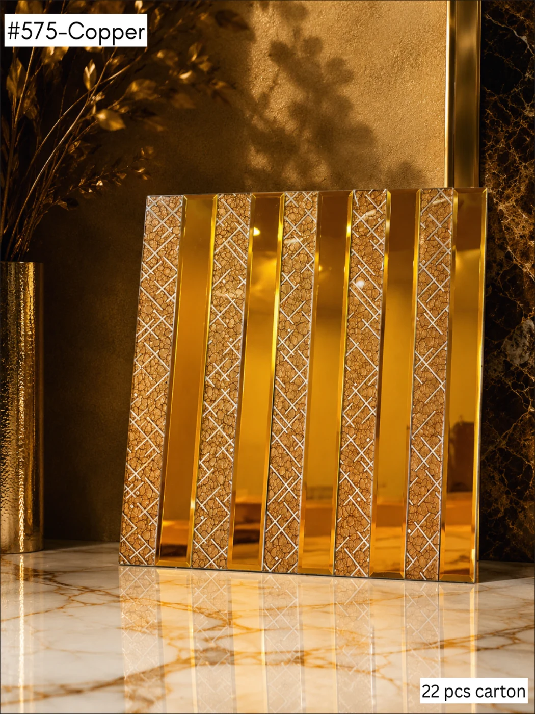 Mosaic tile 575 — Strip & Crystal, shown in Copper