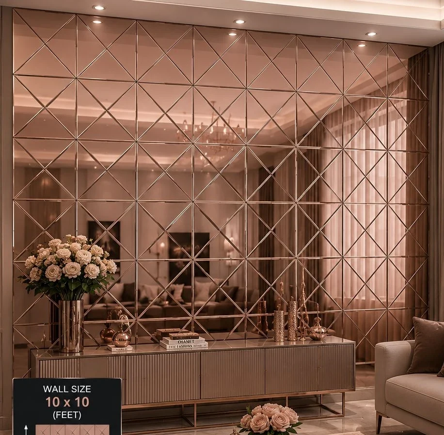 Mirror mosaic wall installed, catalogue page 28