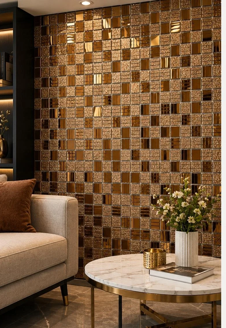 Mirror mosaic wall installed, catalogue page 29