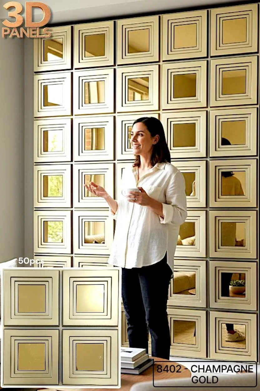 3D panel 8402 in Champagne Gold installed on a full wall