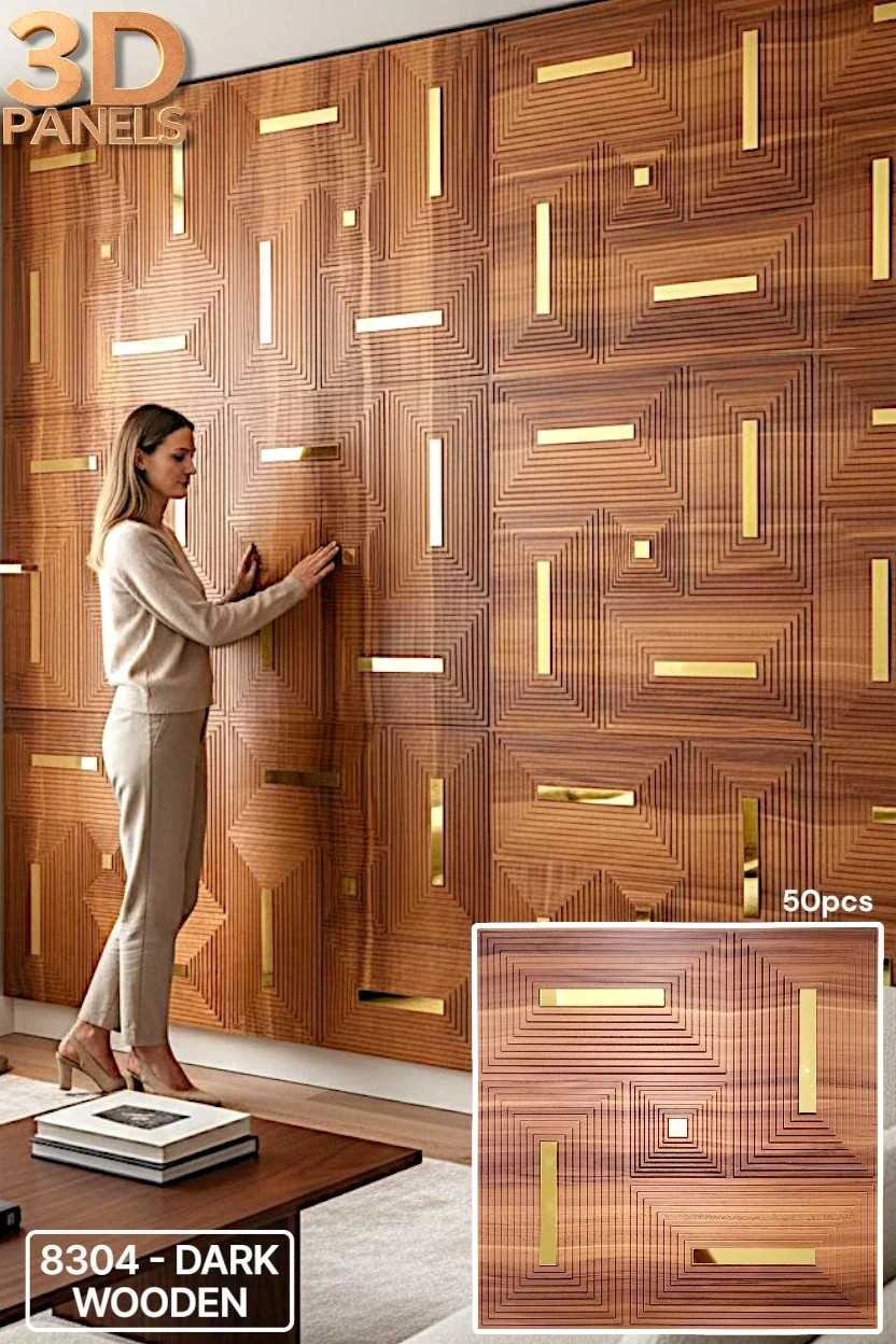 3D panel 8304 in Dark Wooden installed on a full wall