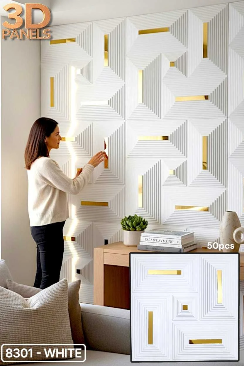 3D panel 8301 in White installed on a full wall