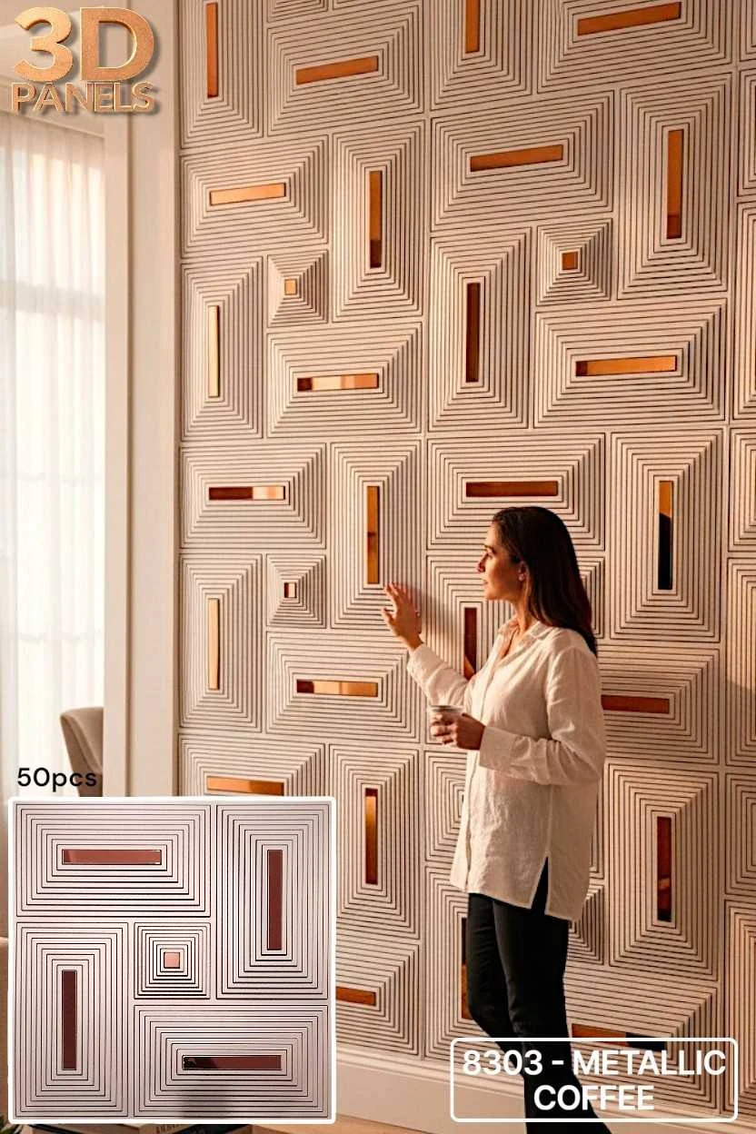 3D panel 8303 in Metallic Coffee installed on a full wall