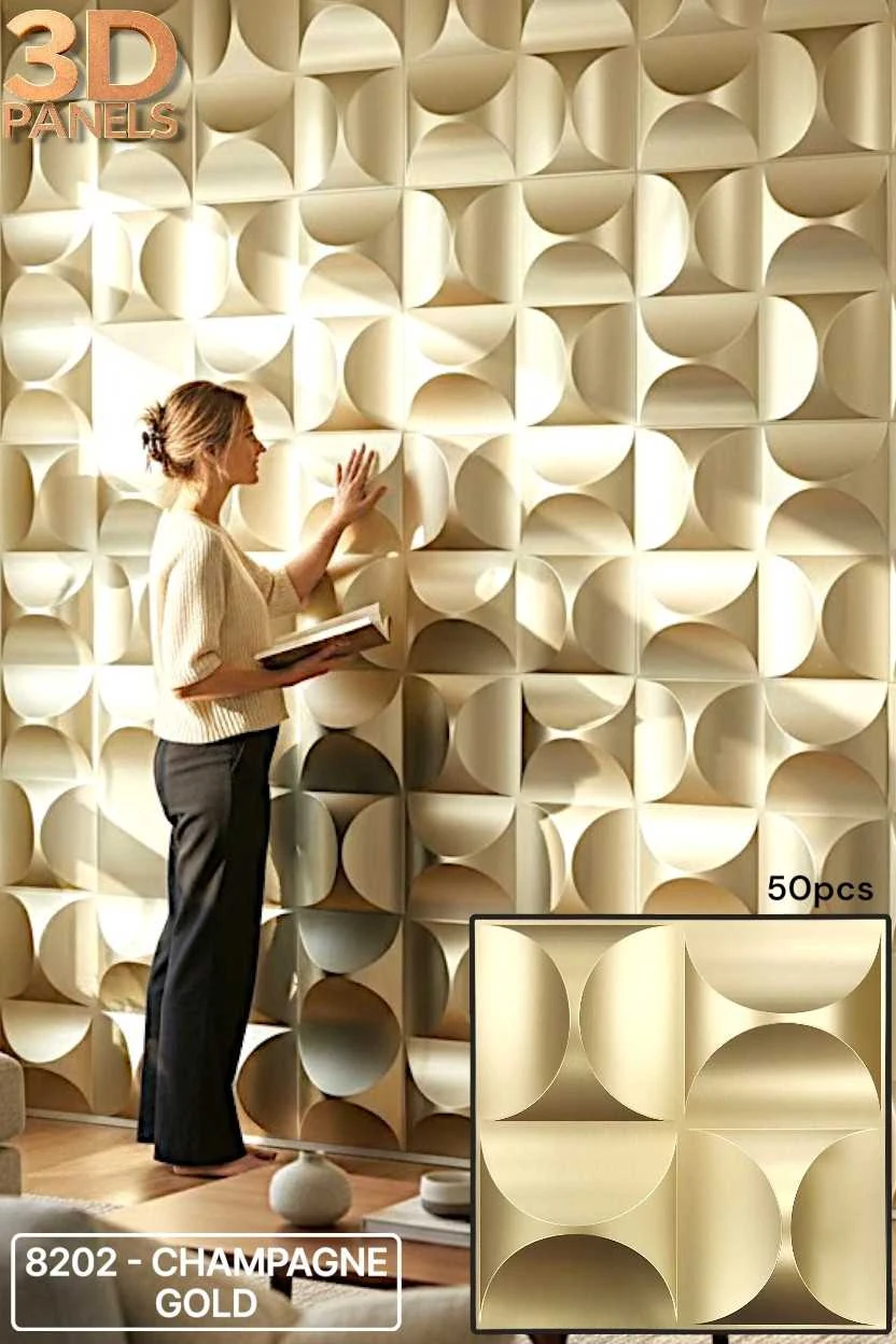 3D panel 8202 in Champagne Gold installed on a full wall