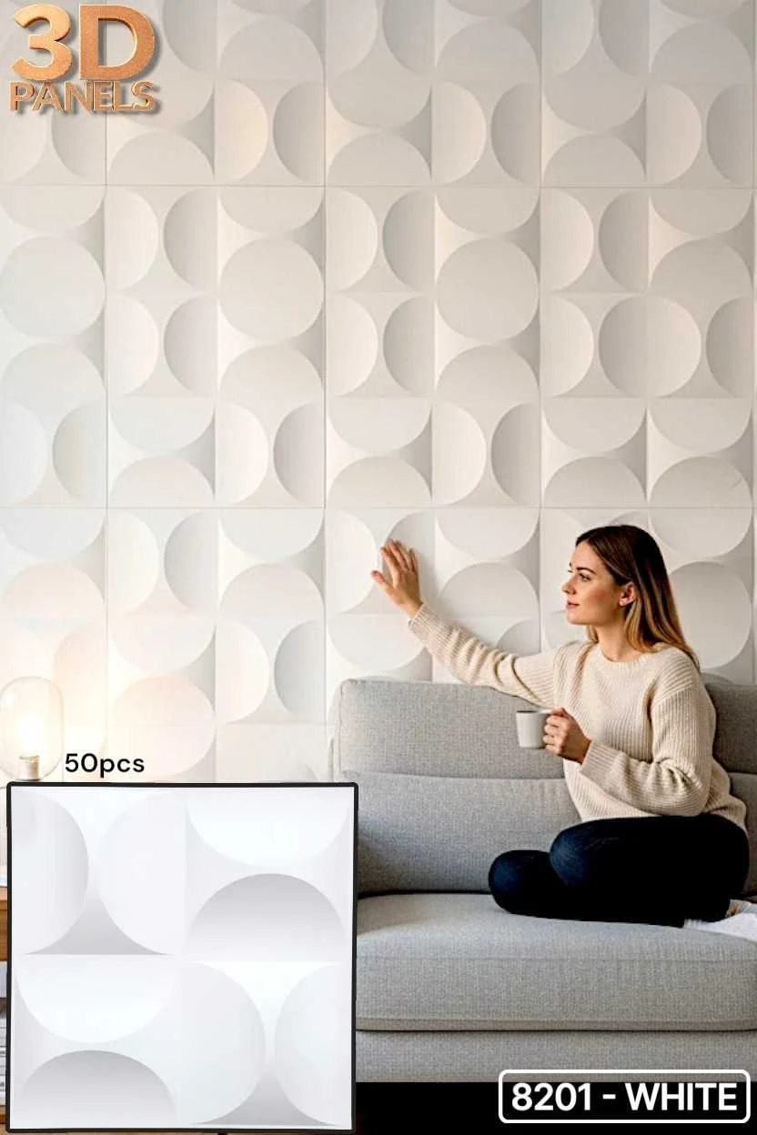 3D panel 8201 in White installed on a full wall