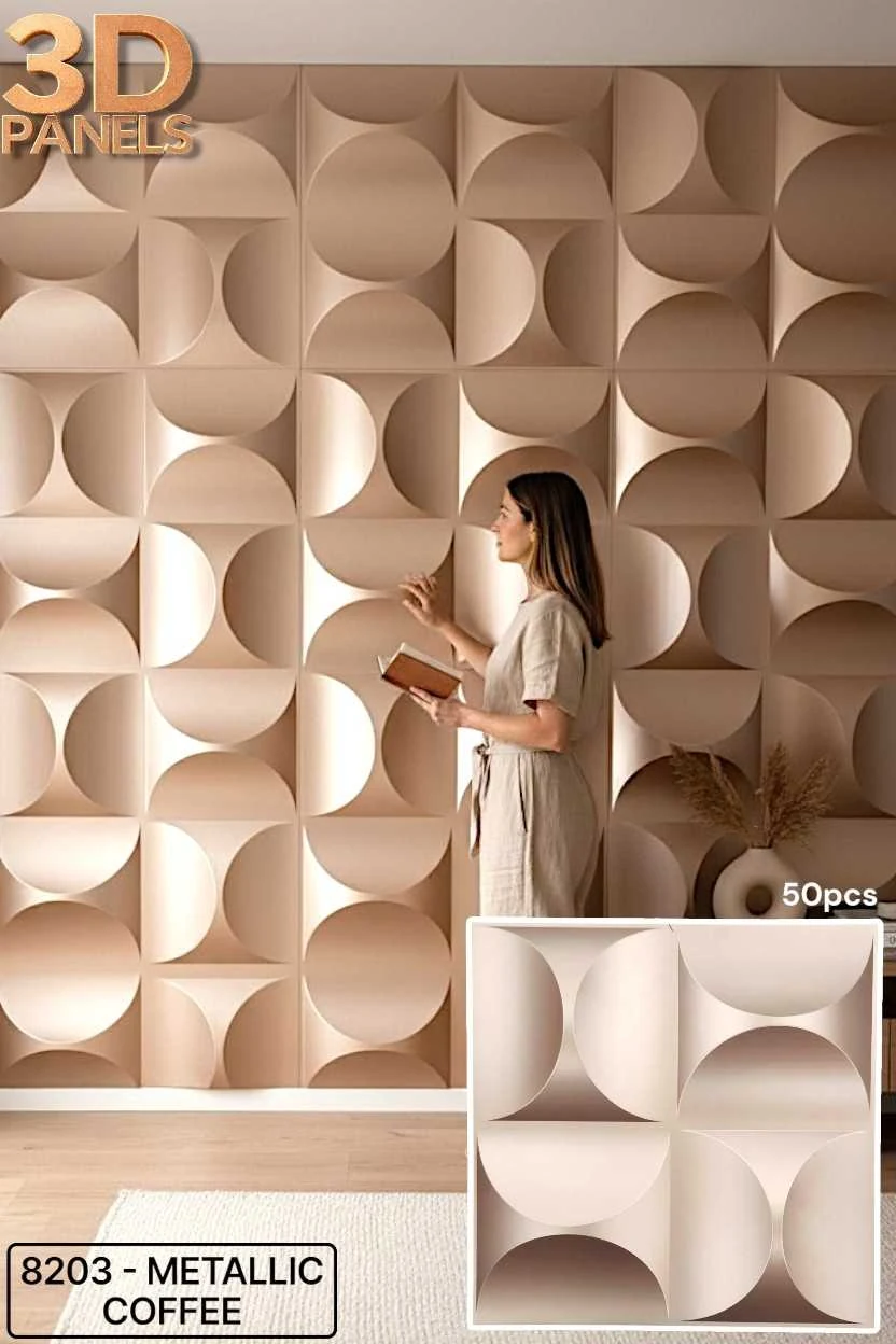 3D panel 8203 in Metallic Coffee installed on a full wall