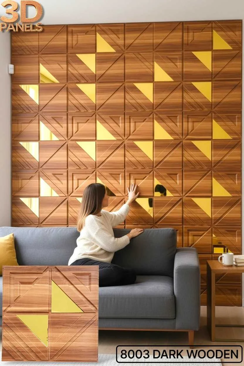 3D panel 8003 in Dark Wooden installed on a full wall