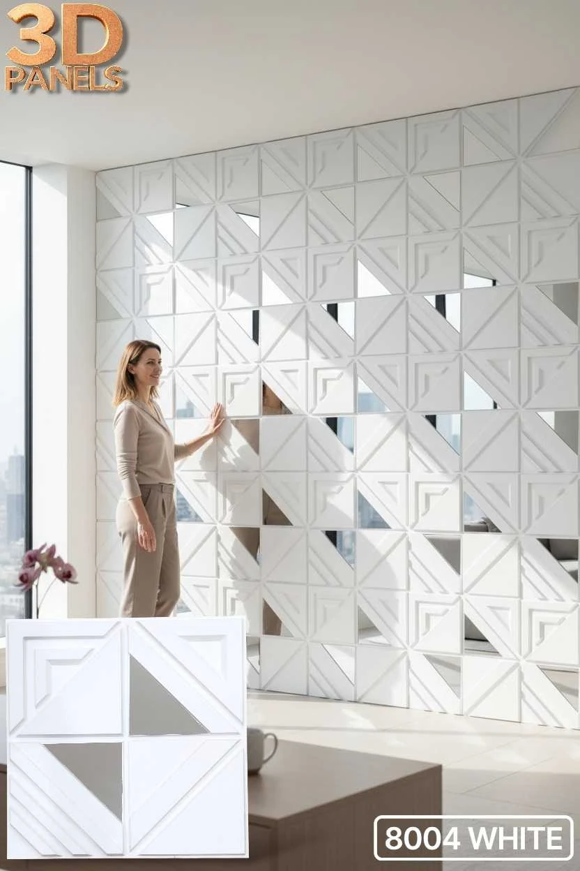 3D panel 8004 in White installed on a full wall