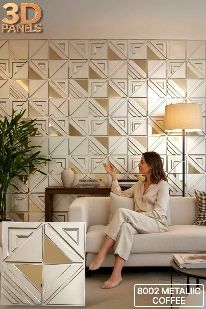3D panel 8002 in Metallic Coffee installed on a full wall