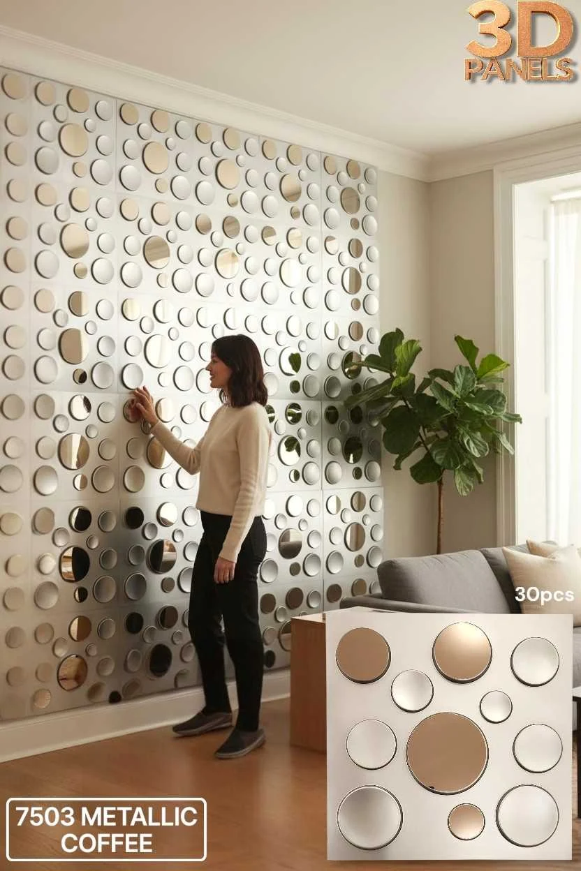 3D panel 7503 in Metallic Coffee installed on a full wall