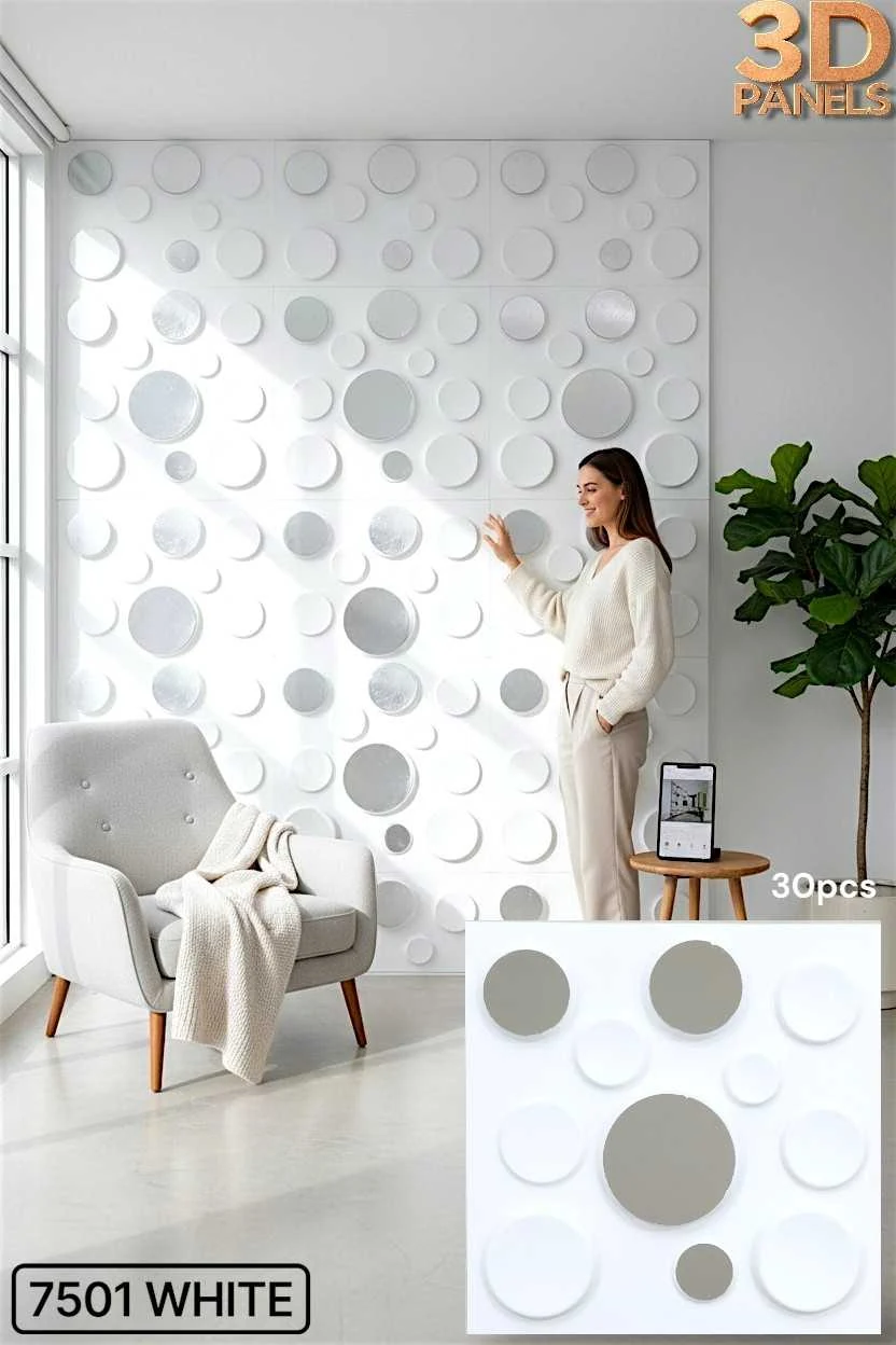 3D panel 7501 in White installed on a full wall