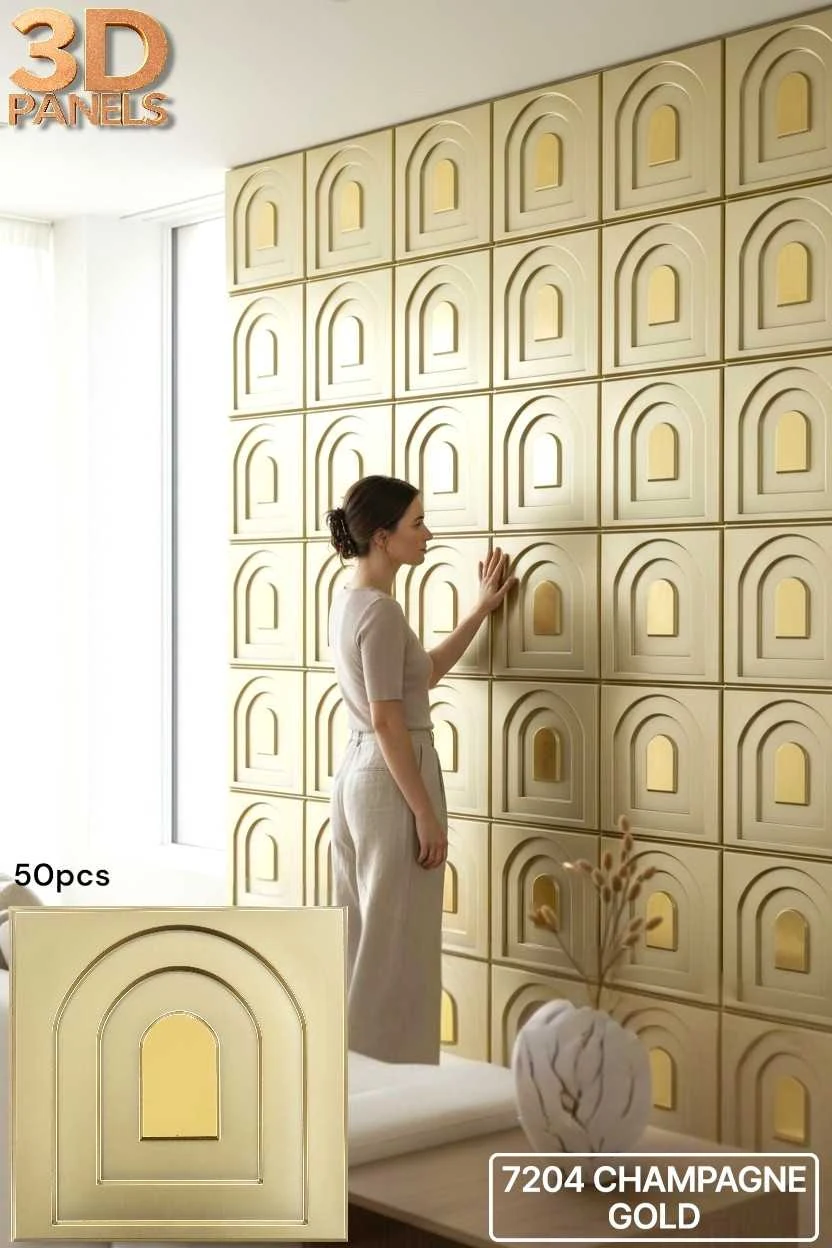 3D panel 7204 in Champagne Gold installed on a full wall