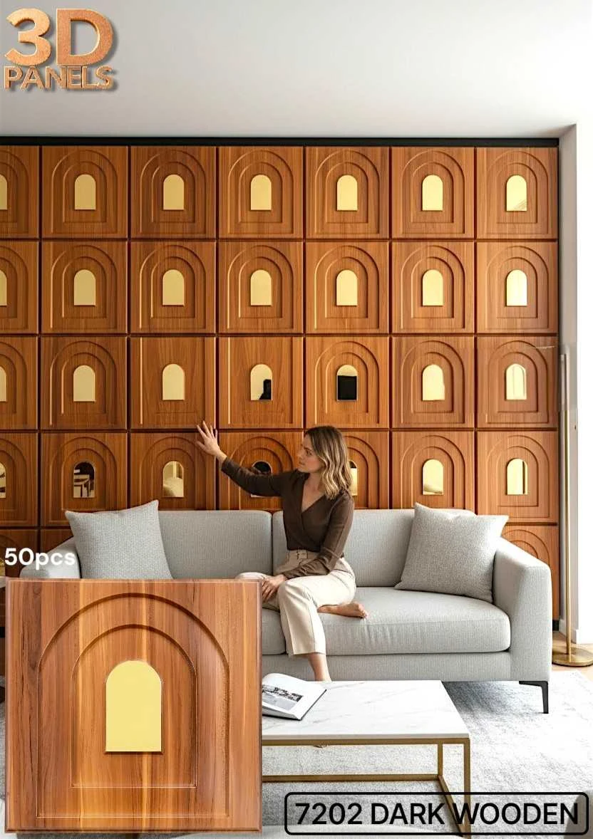 3D panel 7202 in Dark Wooden installed on a full wall