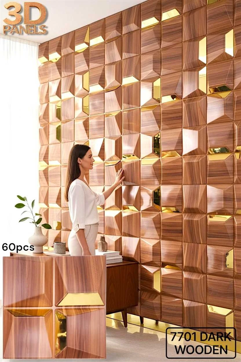 3D panel 7701 in Dark Wooden installed on a full wall