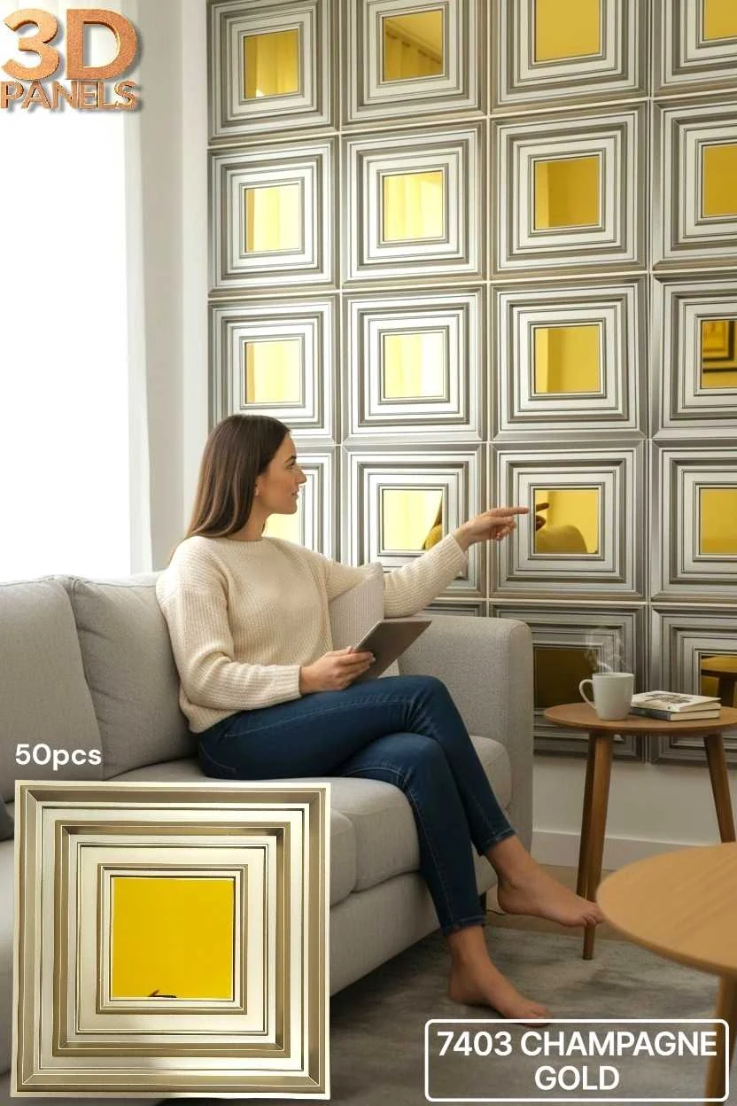3D panel 7404 in Champagne Gold installed on a full wall