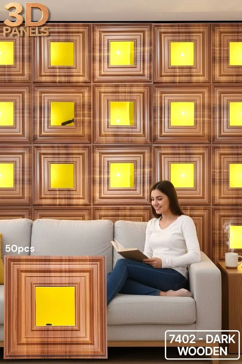 3D panel 7402 in Dark Wooden installed on a full wall