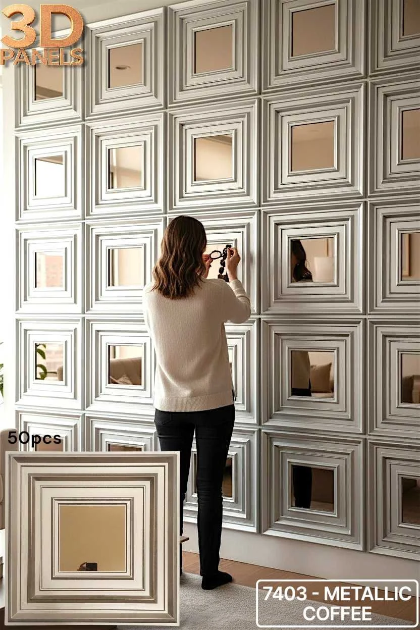 3D panel 7403 in Metallic Coffee installed on a full wall