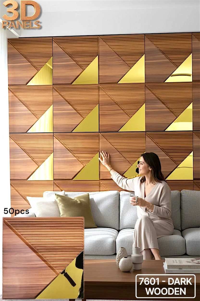 3D panel 7601 in Dark Wooden installed on a full wall