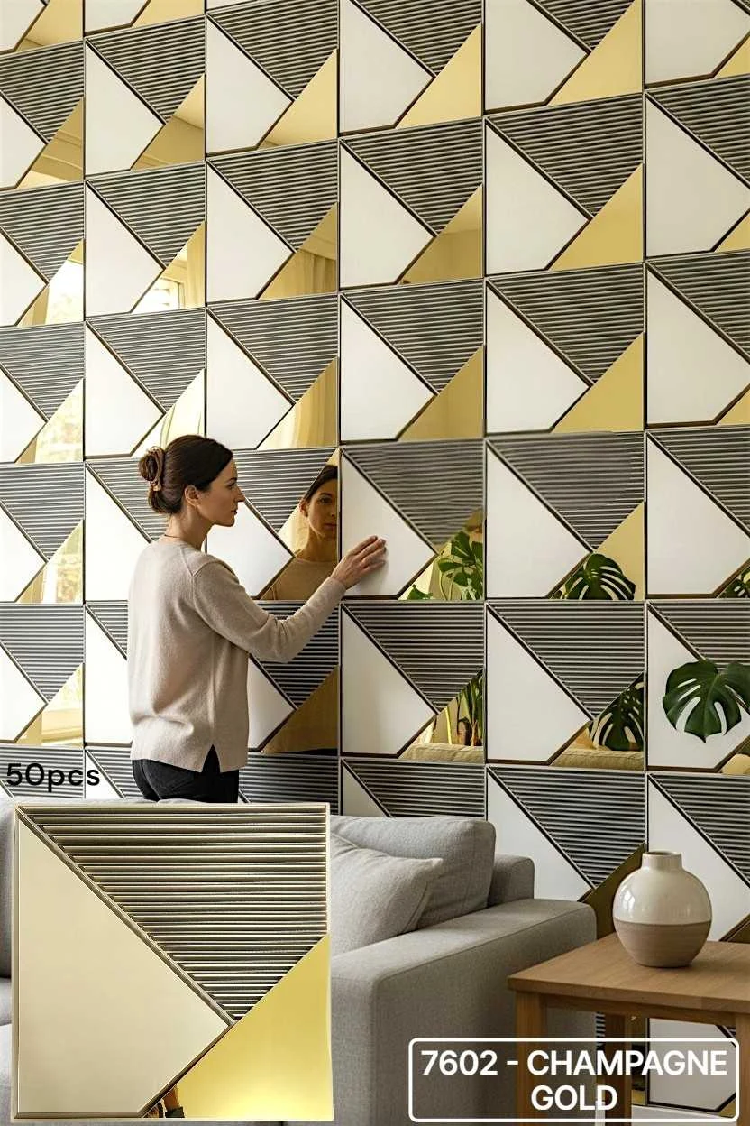 3D panel 7602 in Champagne Gold installed on a full wall