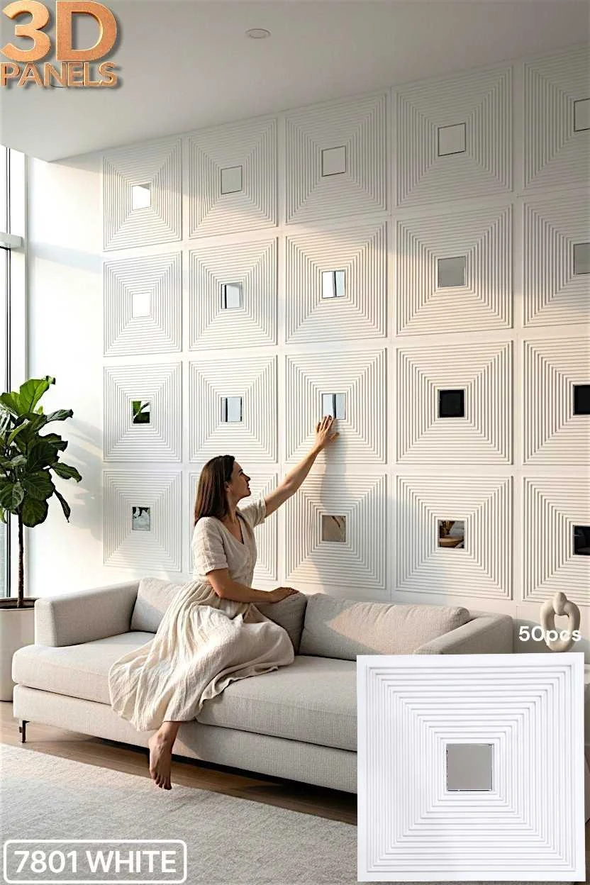 3D panel 7801 in White installed on a full wall