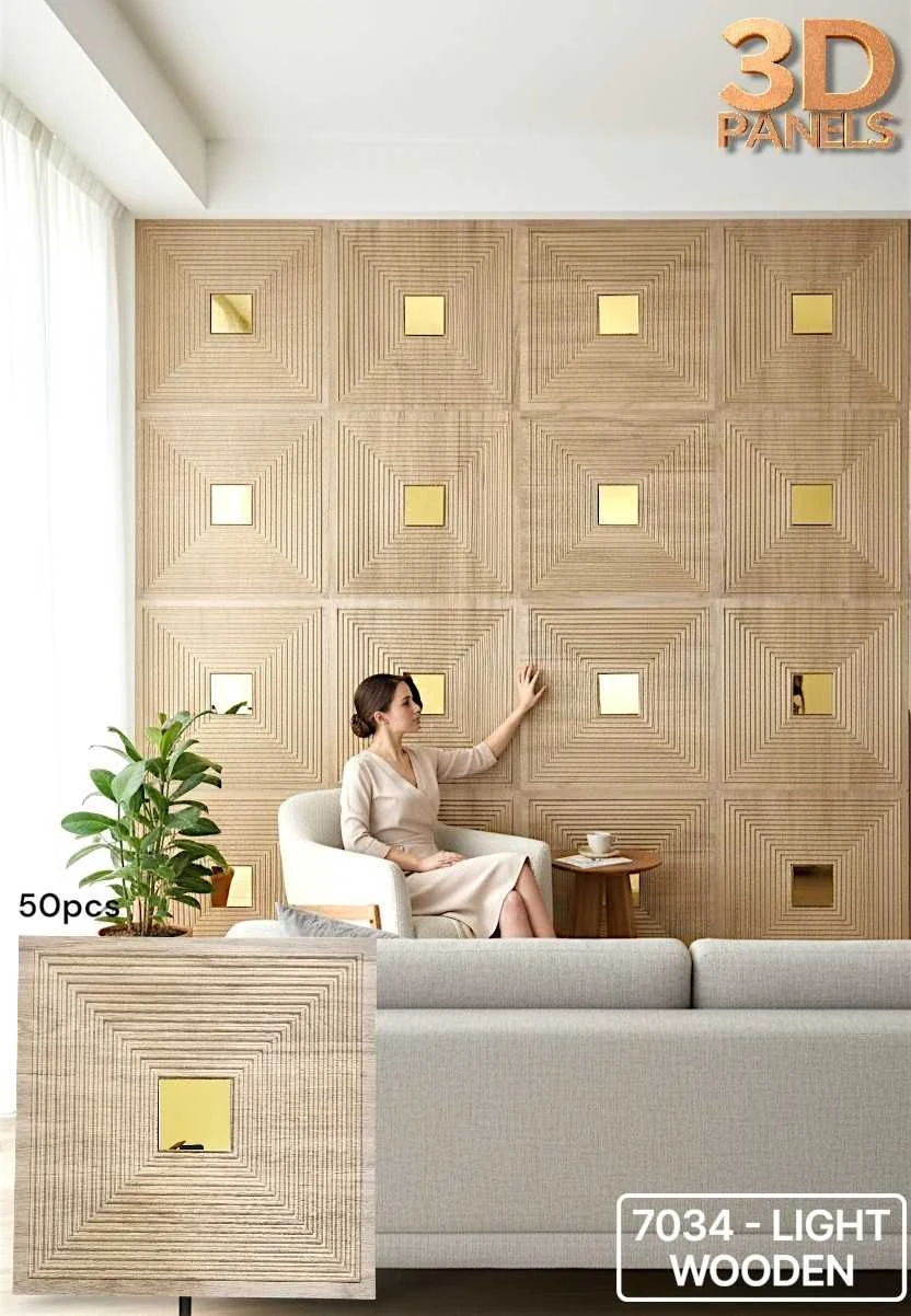 3D panel 7034 in Light Wooden installed on a full wall