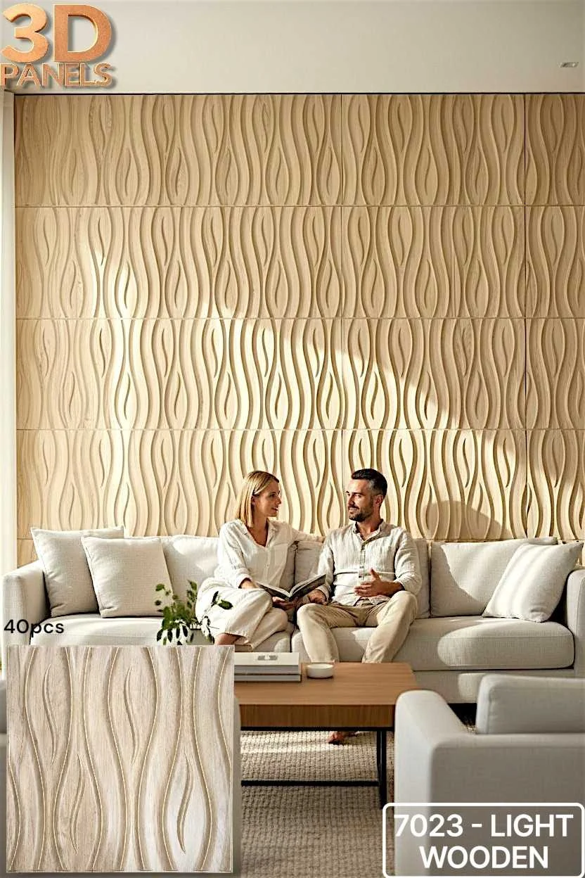 3D panel 7023 in Light Wooden installed on a full wall