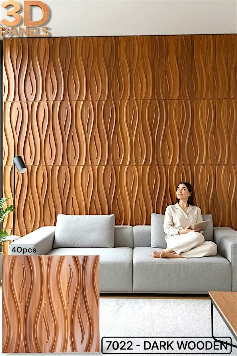 3D panel 7022 in Dark Wooden installed on a full wall
