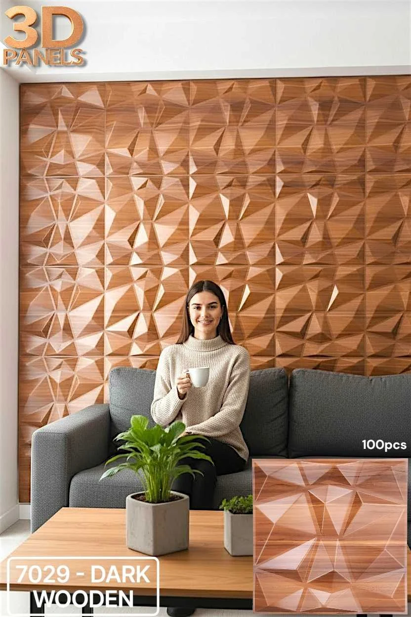 3D panel 7029 in Dark Wooden installed on a full wall