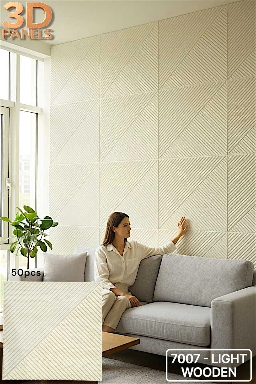 3D panel 7007 in Light Wooden installed on a full wall