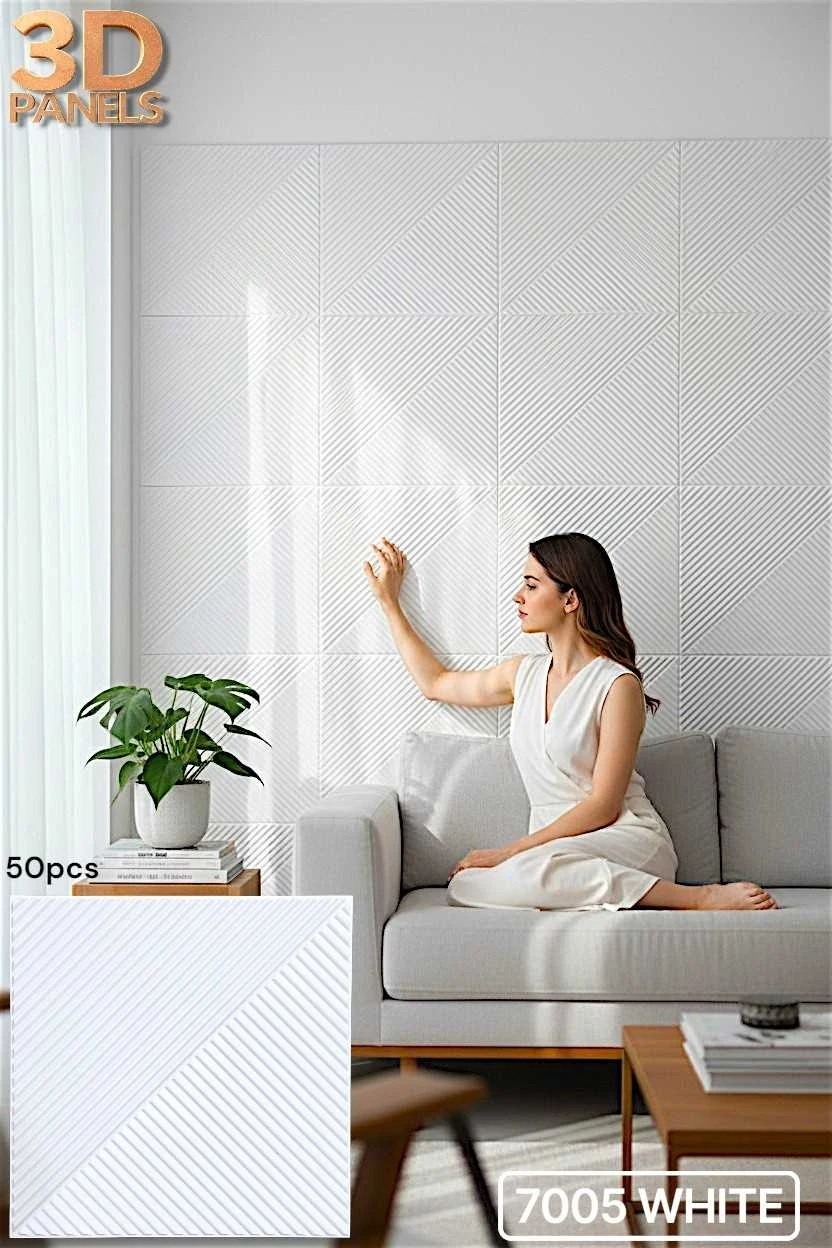 3D panel 7005 in White installed on a full wall