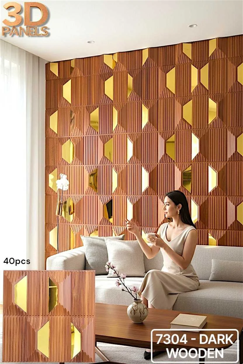 3D panel 7304 in Dark Wooden installed on a full wall