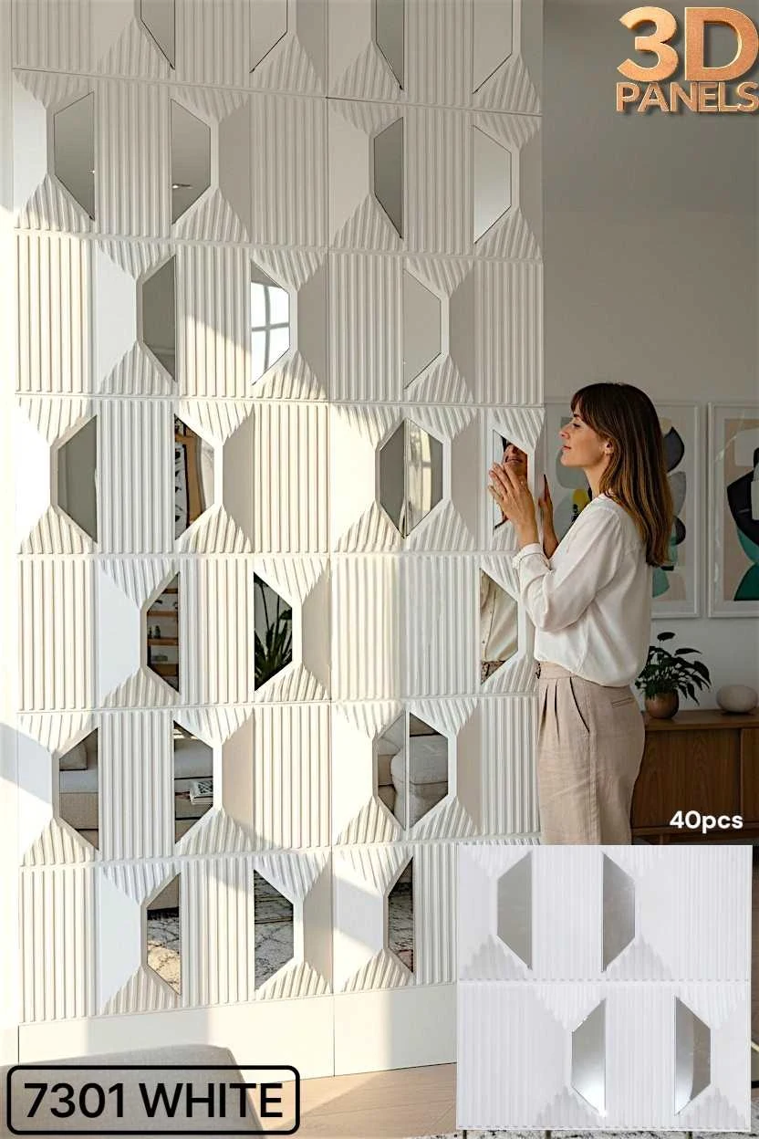 3D panel 7301 in White installed on a full wall
