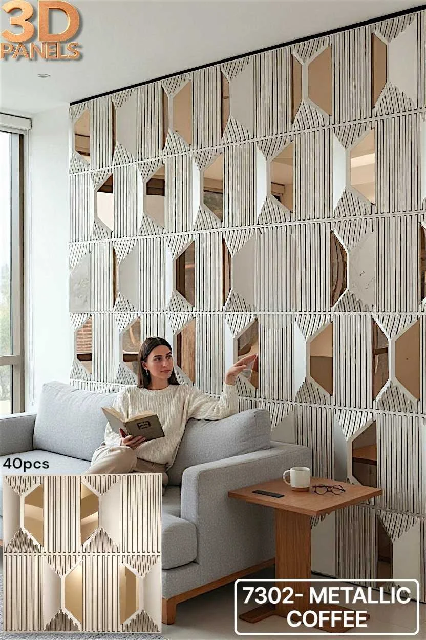 3D panel 7302 in Metallic Coffee installed on a full wall
