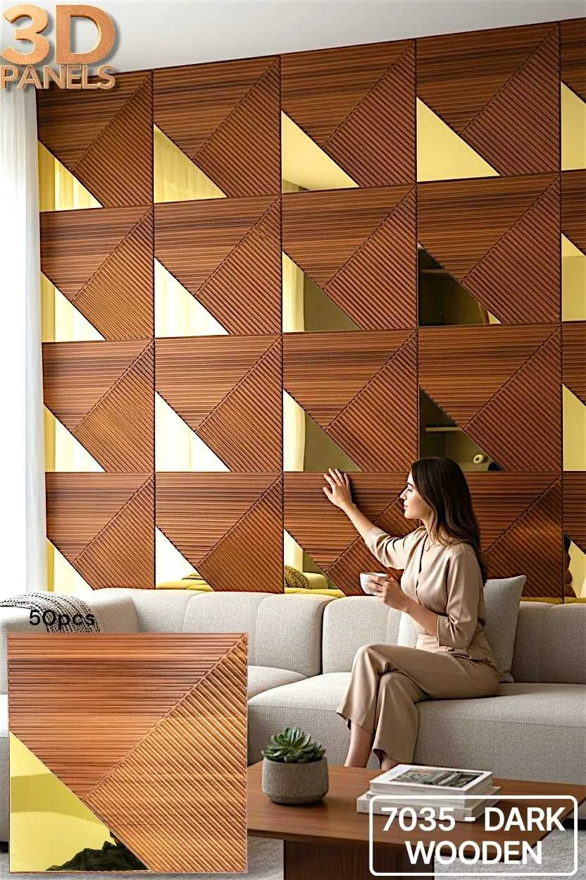 3D panel 7035 in Dark Wooden installed on a full wall