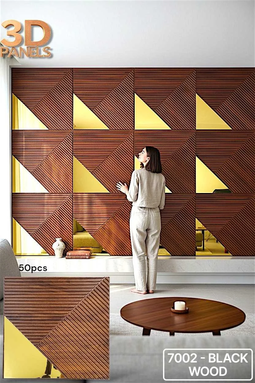 3D panel 7002 in Black Wood installed on a full wall