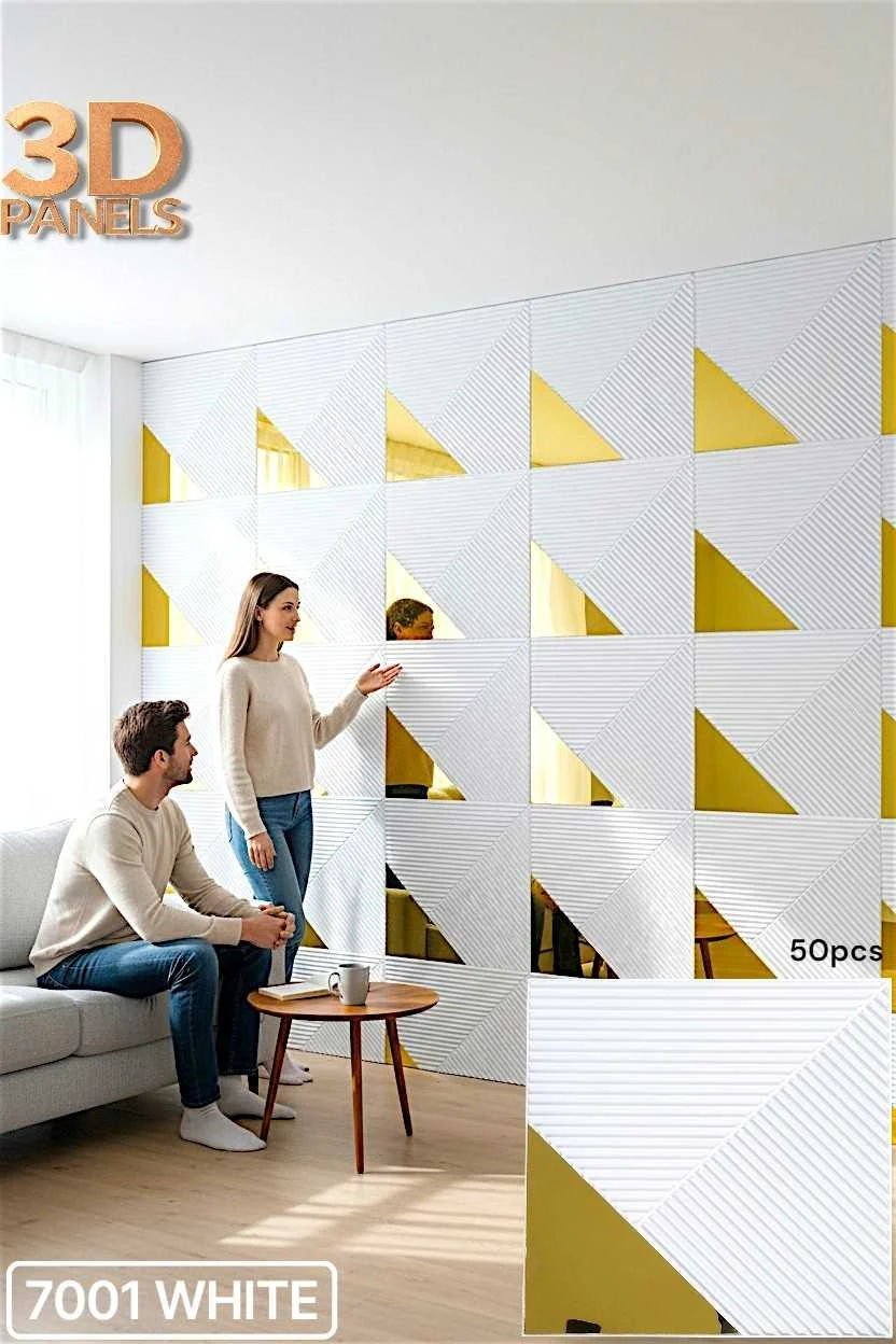 3D panel 7001 in White installed on a full wall