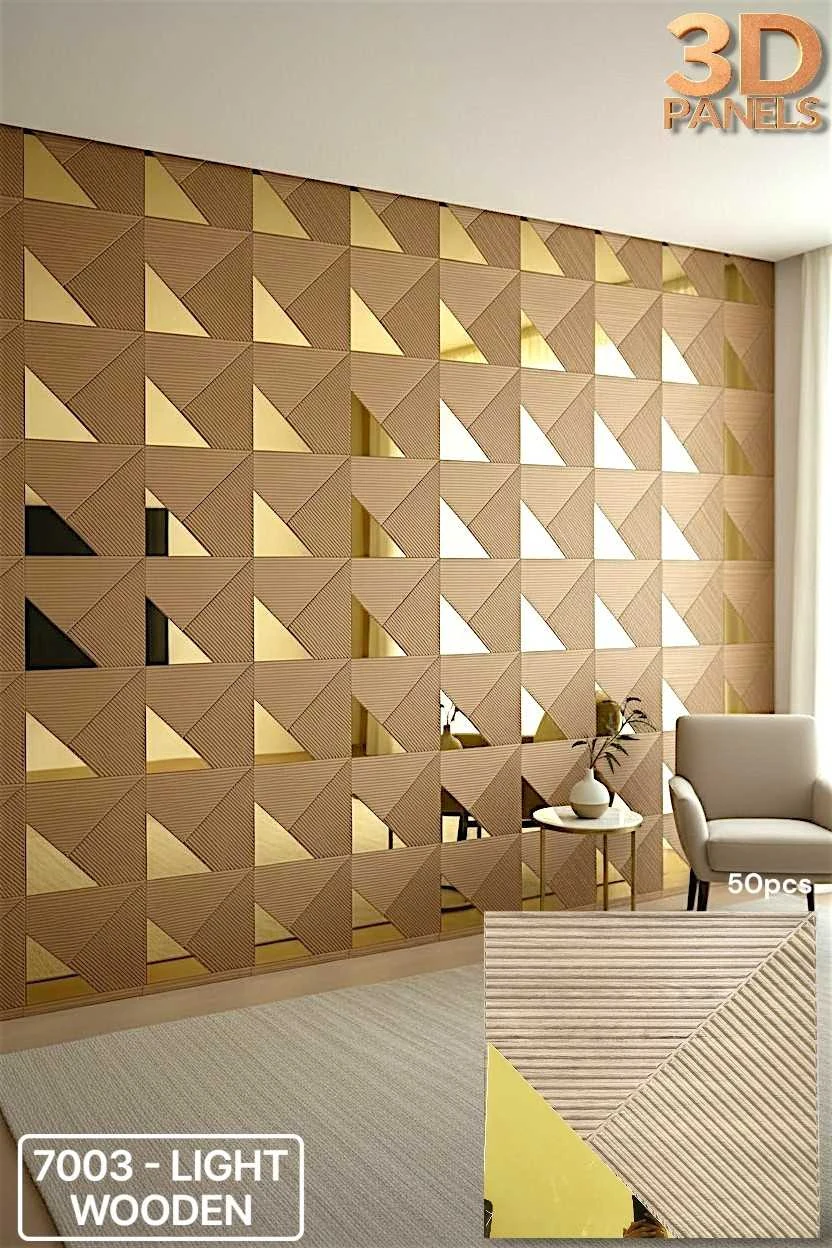 3D panel 7003 in Light Wooden installed on a full wall