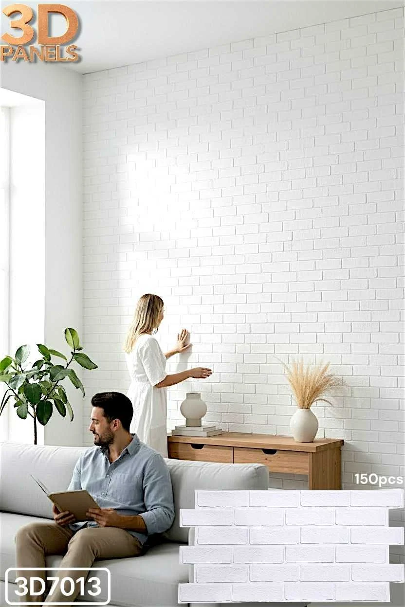 3D panel 3D7013 in White Brick installed on a full wall
